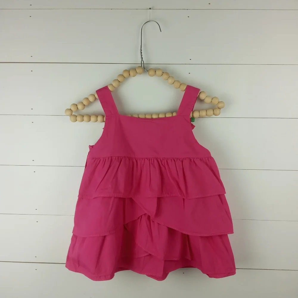 Gymboree girls size 6 bright pink tulip ribbon bow on straps blouse layered